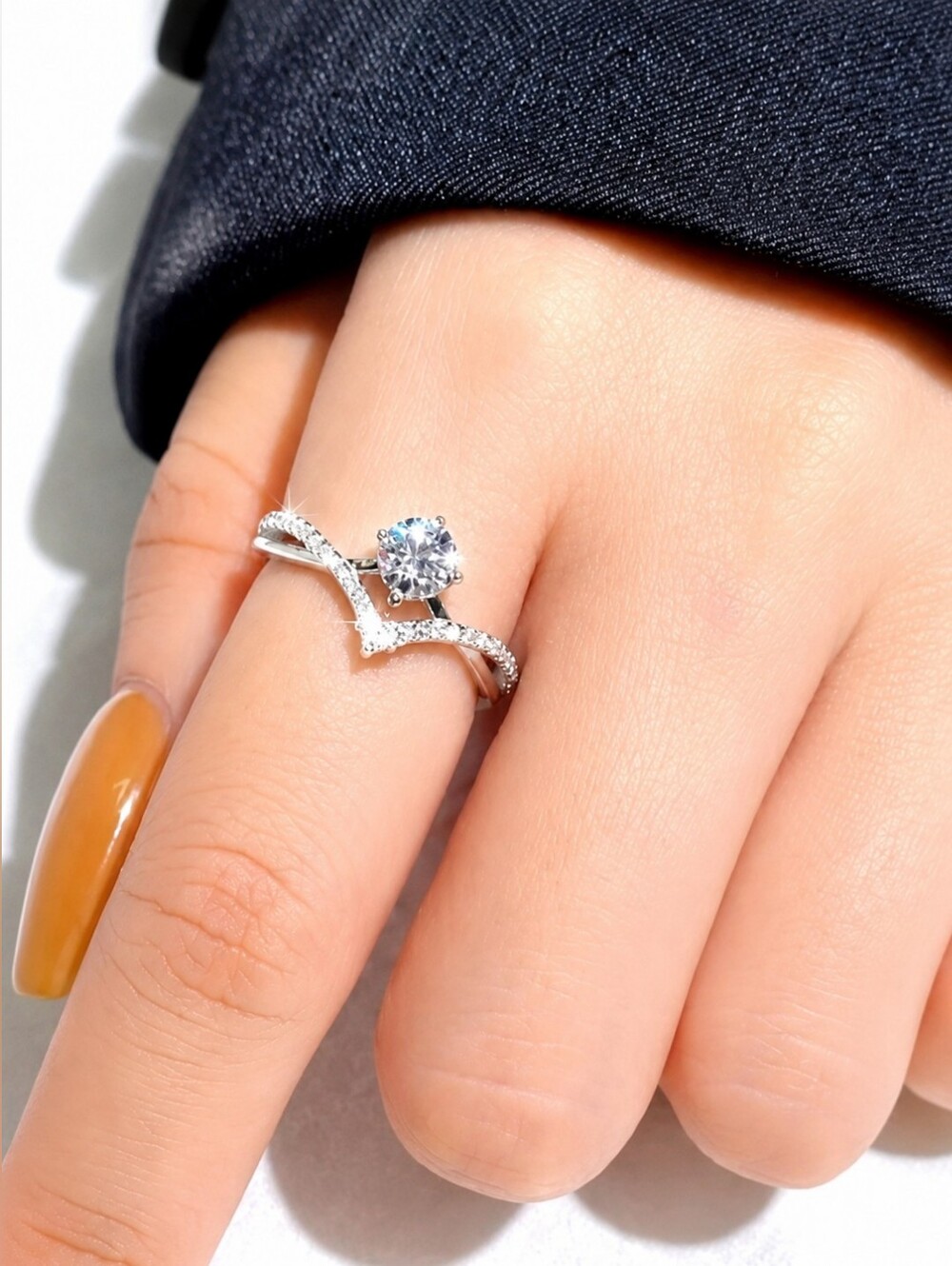 3.0 ct Moissanite Promise Ring 925 Sterling Silver Trendy Crown Design.